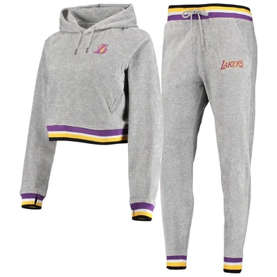 Shop Lusso Gray Los Angeles Lakers Maisie-maggie Velour Pullover Hoodie & Jogger Pants Set