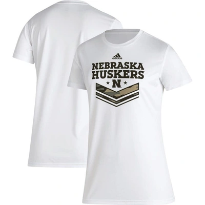Shop Adidas Originals Adidas White Nebraska Huskers Military Appreciation Aeroready T-shirt