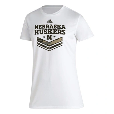Shop Adidas Originals Adidas White Nebraska Huskers Military Appreciation Aeroready T-shirt