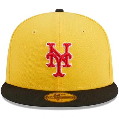 Shop New Era Yellow/black New York Mets Grilled 59fifty Fitted Hat In Gold