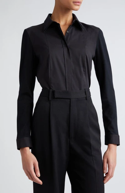 Shop Akris Punto Double Collar Stretch Cotton Button-up Shirt In Black