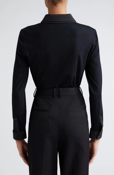 Shop Akris Punto Double Collar Stretch Cotton Button-up Shirt In Black