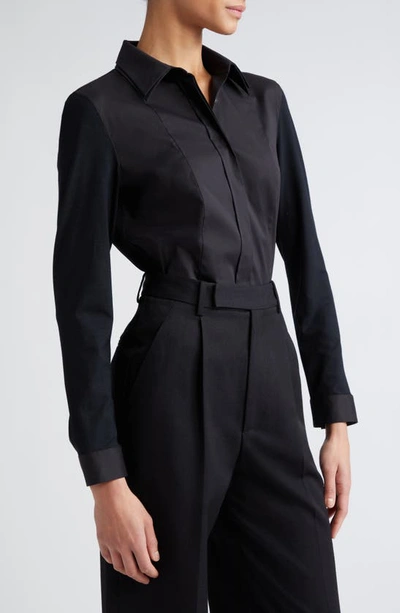 Akris Punto Double Collar Stretch Cotton Button-up Shirt In Black