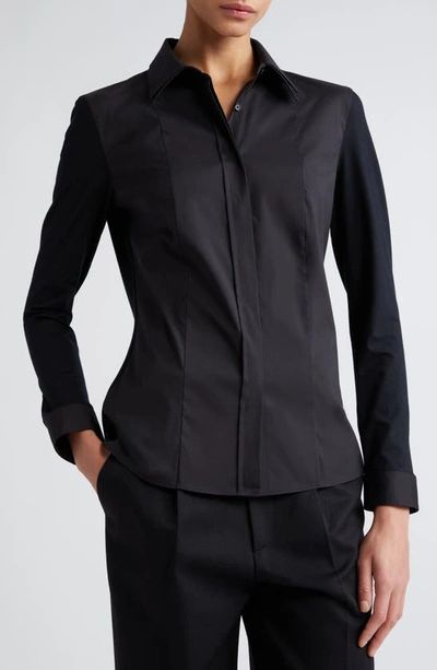 Shop Akris Punto Double Collar Stretch Cotton Button-up Shirt In Black