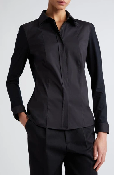 Akris Punto Double Collar Stretch Cotton Button-up Shirt In Black