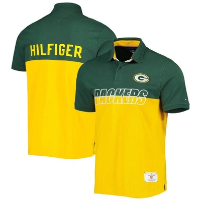 Shop Tommy Hilfiger Gold/green Green Bay Packers Color Block Polo