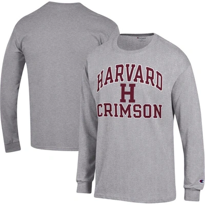 Shop Champion Heather Gray Harvard Crimson High Motor Long Sleeve T-shirt