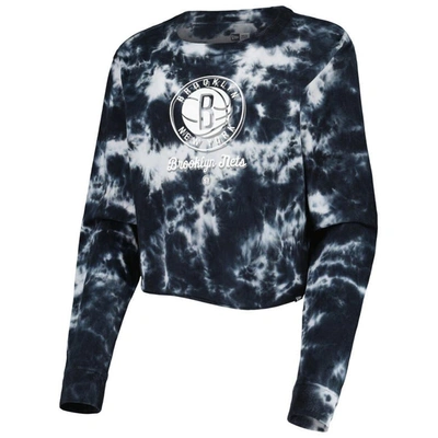 Shop New Era Black Brooklyn Nets Tie Dye Cropped Long Sleeve T-shirt