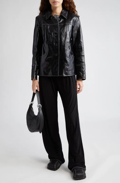 Shop Marine Serre Moonogram Debossed Leather Jacket In Black