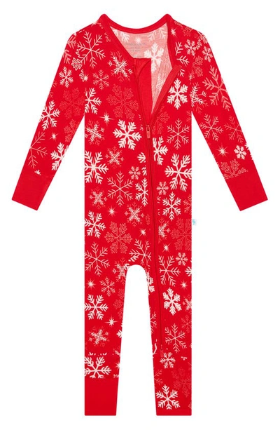 Shop Posh Peanut Zima Snowflake Fitted One-piece Convertible Footie Pajamas In Bright Red