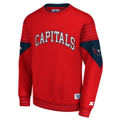 Shop Starter Red Washington Capitals Faceoff Pullover Sweatshirt
