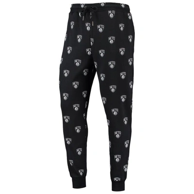 Shop The Wild Collective Black Brooklyn Nets Allover Logo Jogger Pants