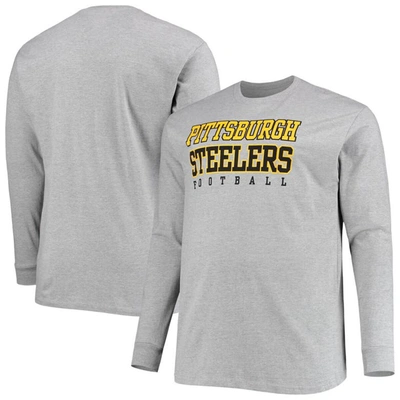Shop Fanatics Branded Heathered Gray Pittsburgh Steelers Big & Tall Practice Long Sleeve T-shirt In Heather Gray