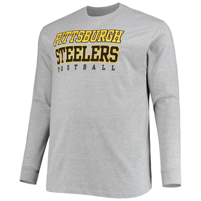 Shop Fanatics Branded Heathered Gray Pittsburgh Steelers Big & Tall Practice Long Sleeve T-shirt In Heather Gray