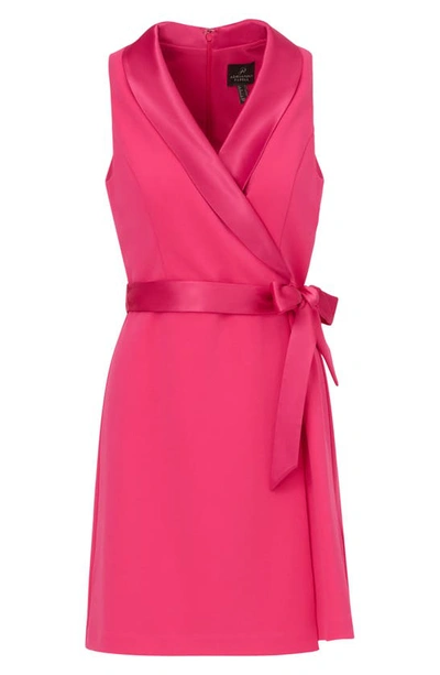 Shop Adrianna Papell Satin Trim Crepe Faux Wrap Tuxedo Dress In Cabaret Pink