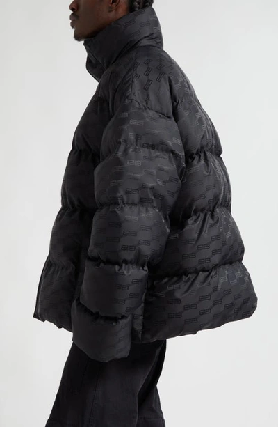Shop Balenciaga Bb Monogram Nylon Puffer Coat In Black