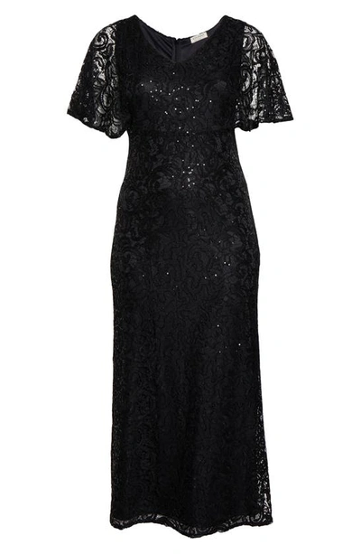 Shop Kiyonna Celestial Cape Sleeve Lace Gown In Onyx