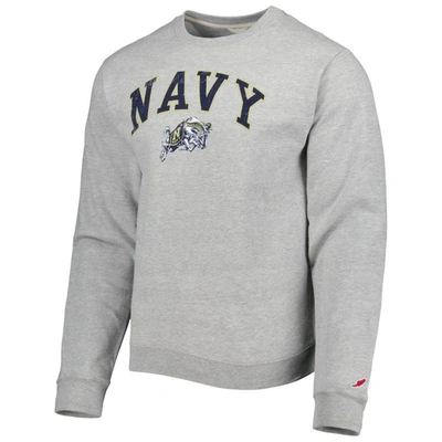 Shop League Collegiate Wear Heather Gray Navy Midshipmen 1965 Arch Essential Lightweight Pullover Sweatsh