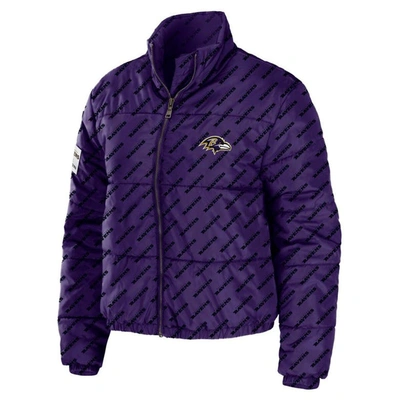 Shop Wear By Erin Andrews Purple Baltimore Ravens Puffer Full-zip Cropped Jacket