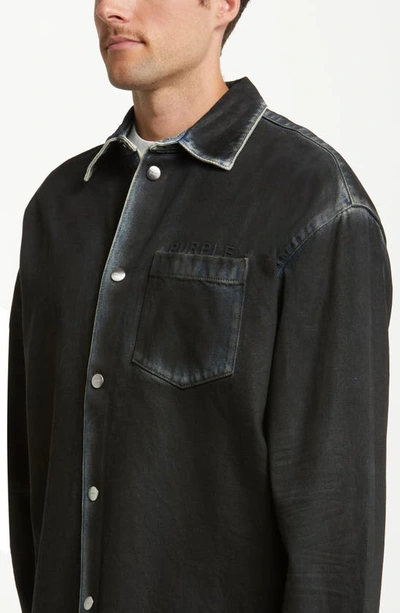 Shop Purple Brand Coated Denim Shirt Jacket In Black