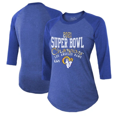 Shop Majestic Threads Heathered Royal Los Angeles Rams Super Bowl Lvi Champions Roaring Success Tri-blend In Heather Royal