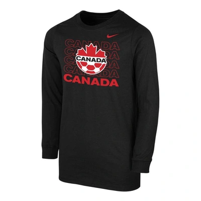 Shop Nike Youth  Black Canada Soccer Repeat Core Long Sleeve T-shirt