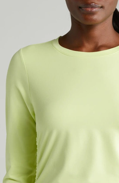 Shop Zella Ruched Long Sleeve T-shirt In Green Calm