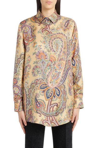 Shop Etro Floral Paisley Silk Button-up Shirt In 0800 - Beige