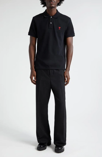 Ami Alexandre Mattiussi Ami Paris Black Ami De Coeur Polo Shirt In Black