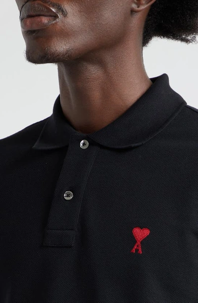 Ami Alexandre Mattiussi Ami Paris Black Ami De Coeur Polo Shirt In Black