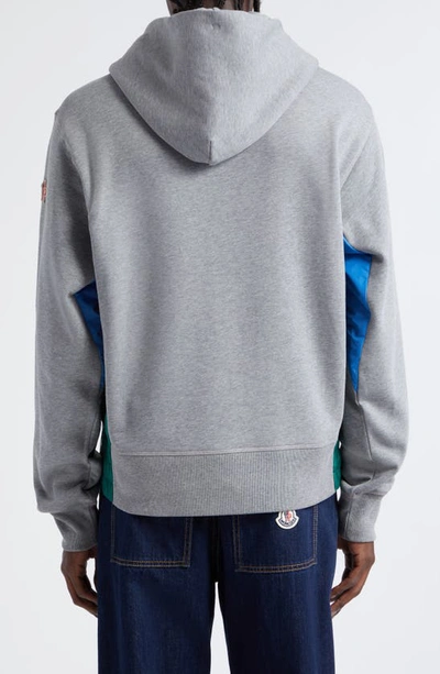 Shop Moncler Day-namic Logo Patch Mixed Media Hoodie In Grey