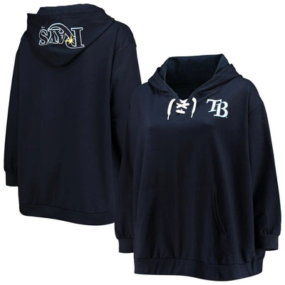 Shop Profile Navy Tampa Bay Rays Plus Size Lace-up V-neck Pullover Hoodie