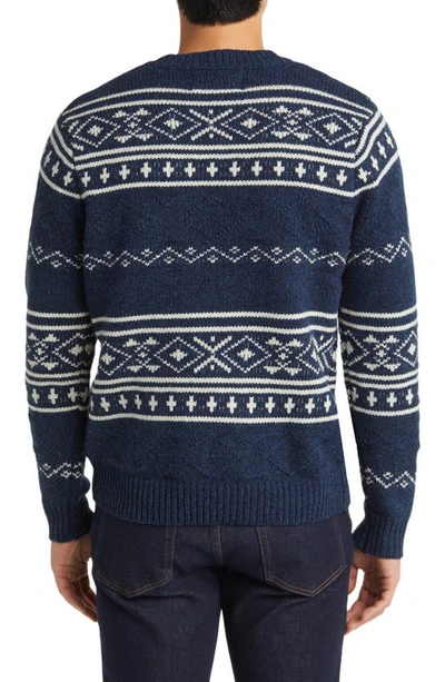 Shop Schott Norwegian Motif Wool Blend Sweater In Denim