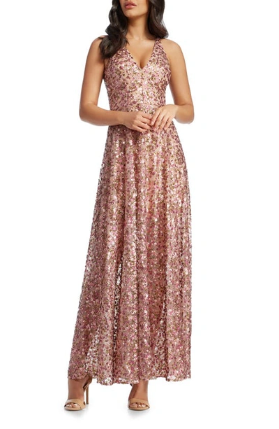 Shop Dress The Population Ariyah Sequin Embroidered Ballgown In Blush Multi