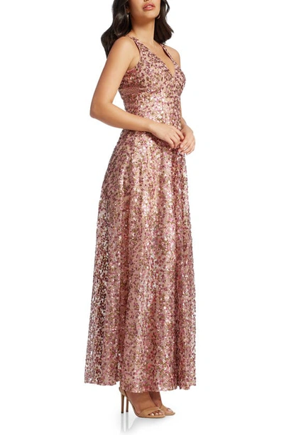 Shop Dress The Population Ariyah Sequin Embroidered Ballgown In Blush Multi