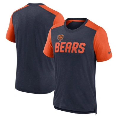 Shop Nike Heathered Navy/heathered Orange Chicago Bears Color Block Team Name T-shirt In Heather Navy
