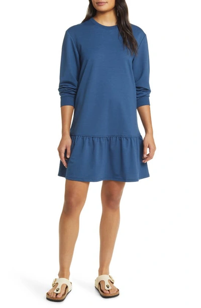 Shop Caslon Long Sleeve Drop Waist Sweatshirt Dress In Blue Ensign