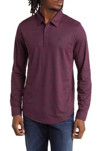 Shop Travismathew Herondale Long Sleeve Cotton Blend Polo Shirt In Mauve Wine/ Blue Nights