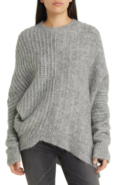 Shop Allsaints Selena Asymmetric Sweater In Grey Melange