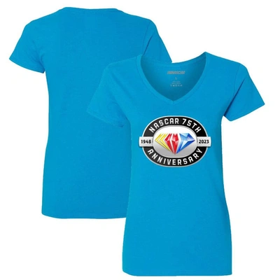 Shop Checkered Flag Light Blue Nascar 75th Anniversary V-neck T-shirt