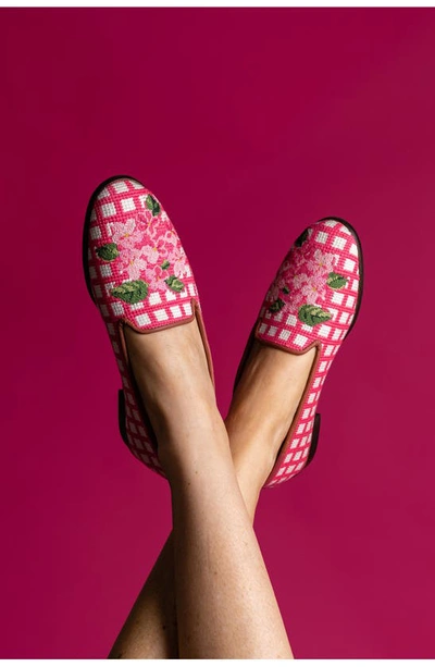 Shop Bypaige Needlepoint Checkered Hydrangea Flat In Pink