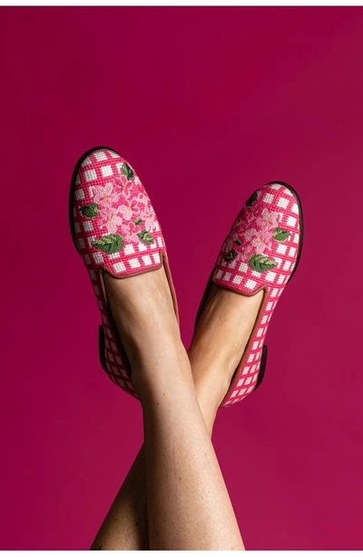 Bypaige Needlepoint Checkered Hydrangea Flat In Pink