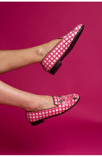 Bypaige Needlepoint Checkered Hydrangea Flat In Pink