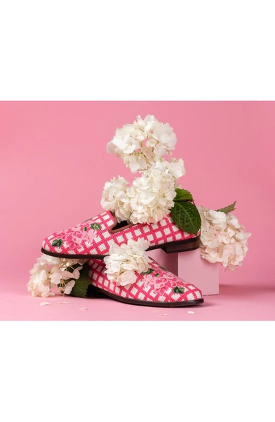 Bypaige Needlepoint Checkered Hydrangea Flat In Pink