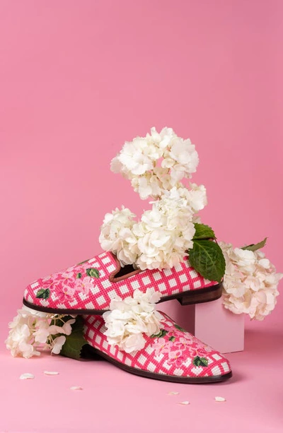 Bypaige Needlepoint Checkered Hydrangea Flat In Pink