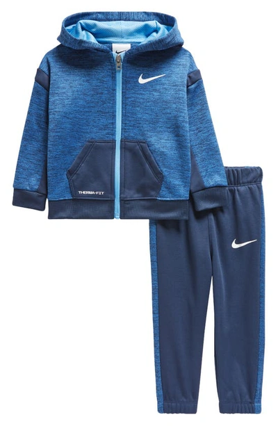 Shop Nike Therma Dri-fit Speckle Colorblock Hoodie & Sweatpants Set In Midnight Navy