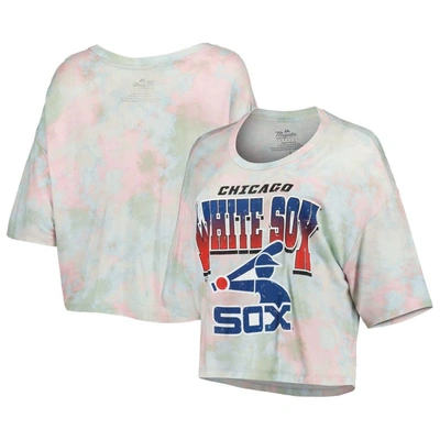 Shop Majestic Threads Chicago White Sox Cooperstown Collection Tie-dye Boxy Cropped Tri-blend T-shirt In Light Blue