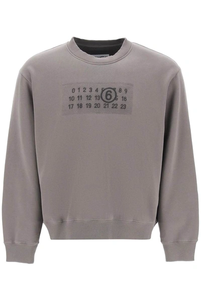 Shop Mm6 Maison Margiela Sweatshirt With Numeric Logo Print In Grey