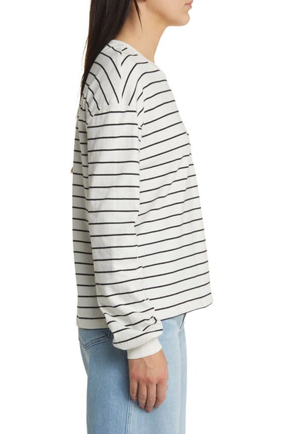 Shop Brixton Carefree Stripe Long Sleeve Organic Cotton Pocket T-shirt In Off White/ Black