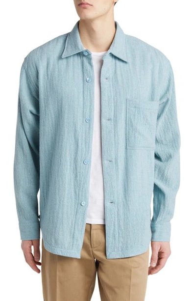 Shop Nn07 Adwin 5366 Puckered Wool Blend Button-up Shirt Jacket In Olympic Blue